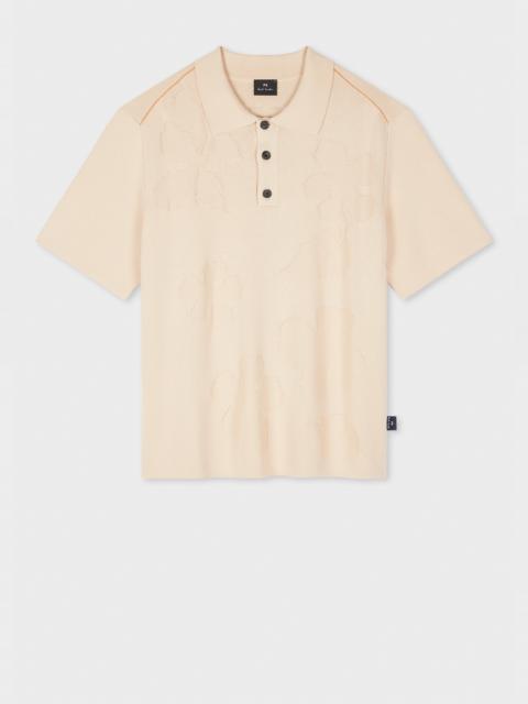 Paul Smith Ecru Floral Jacquard Short Sleeve Knitted Polo Shirt