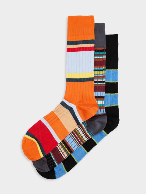 Paul Smith Men's Multi-Stripe Ribbed Mid-Calf Socks