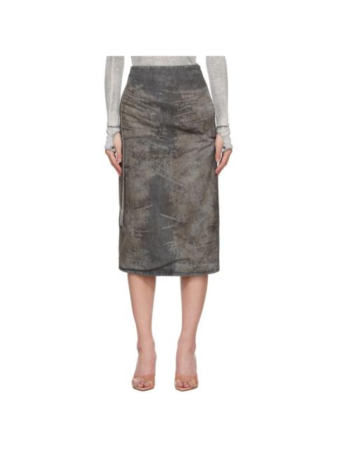 Diesel Gray Cotton-Hemp Satin Denim Midi Skirt
