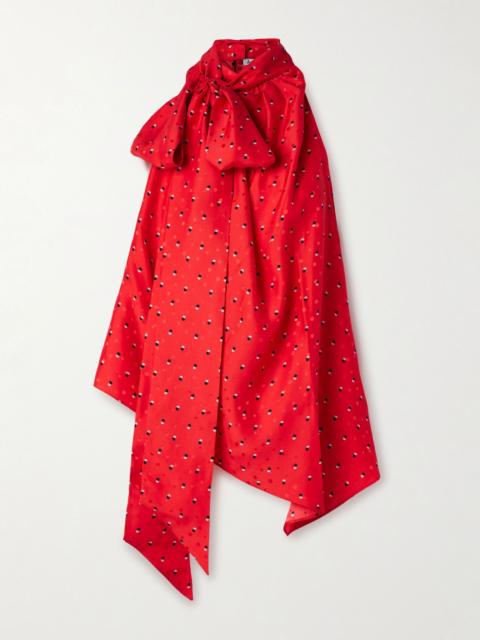 Acne Studios Scarf-detailed printed silk-jacquard top Red