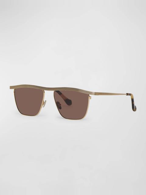 Nanushka Noran Brown Stainless Steel & Acetate Aviator Sunglasses