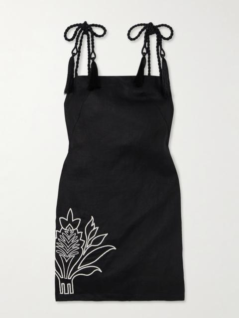 ANDRES OTALORA Haath Tasseled Embroidered Linen Mini Dress