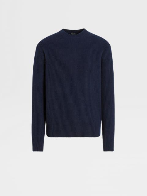 ZEGNA NAVY BLUE MÉLANGE OASI CASHMERE CREWNECK