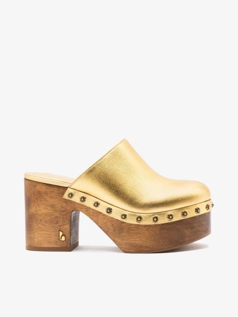 Larroudé Miso Wooden Platform Clog Gold Leather