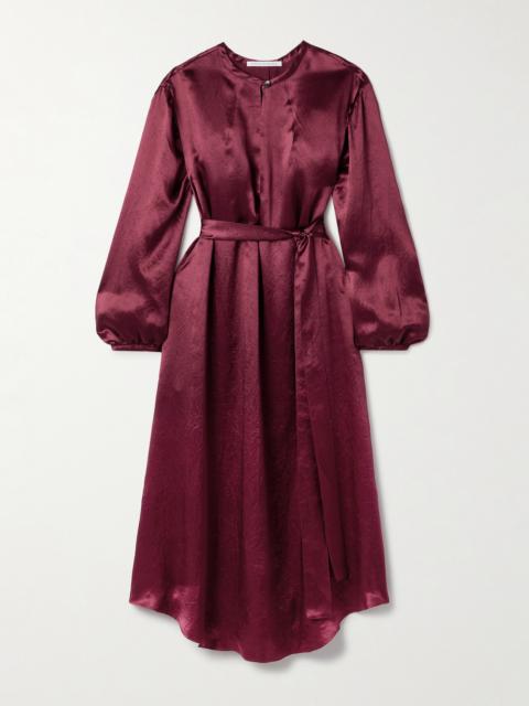 MARIA McMANUS Belted Crinkled-satin Midi Dress
