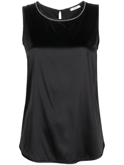 PESERICO beaded-trim sleeveless silk satin top