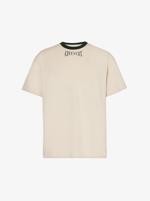 Brand-print ribbed-collar cotton-jersey T-shirt
