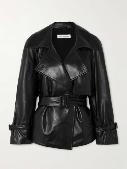 Brea oversized belted leather jacket Black