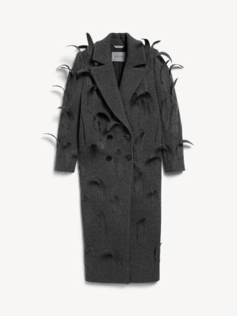 BALENCIAGA Women's Feathered Embroidered Maxi Coat in Anthracite