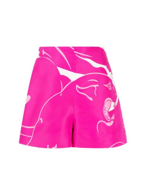 Valentino Faille Panther silk shorts