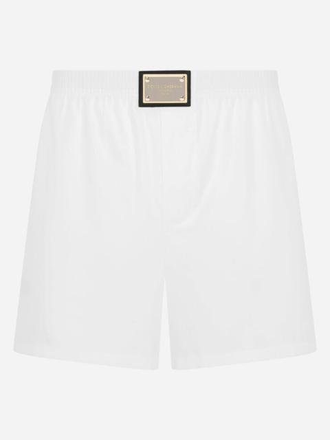 Dolce & Gabbana Long cotton boxers with branded plate