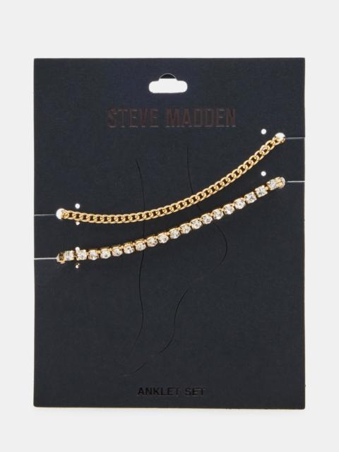STEVE MADDEN 2-PIECE RHINESTONE CHAIN ANKLET SET