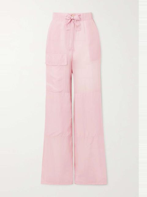 Silk-satin wide-leg cargo pants