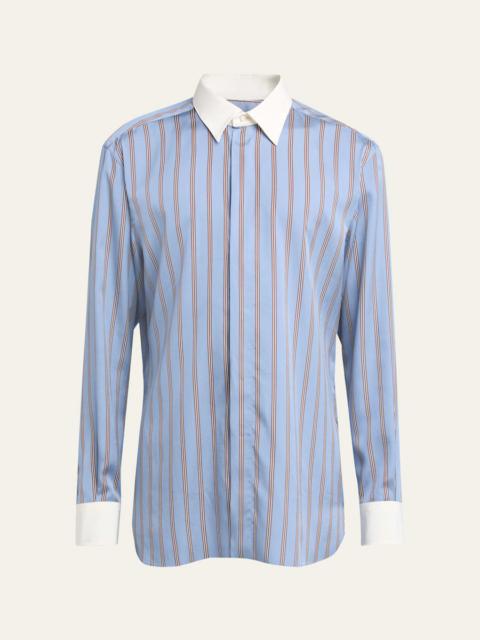 TOM FORD Men's Stripe Silk Contrast-Trim Sport Shirt