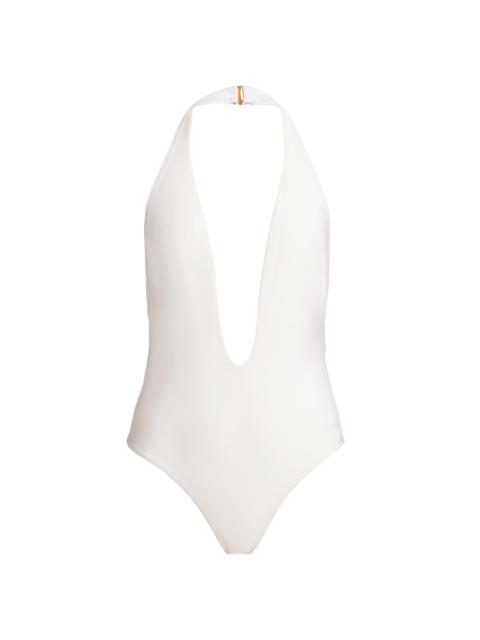 KIKI DE MONTPARNASSE Women's Echauffe Plunging V-Halterneck One-Piece Swimsuit - Ivory