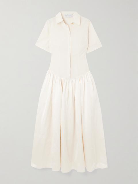 ABADIA Mena Pleated Poplin And Dupioni Midi Dress
