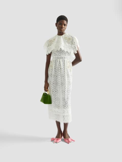 EMBROIDERED GUIPURE MIDI DRESS