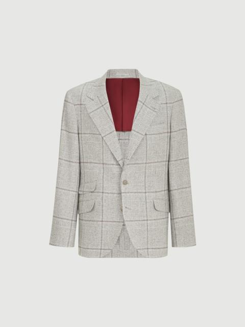 Brunello Cucinelli Silk, wool and cashmere Prince of Wales flannel deconstructed Cavallo blazer with metal buttons
