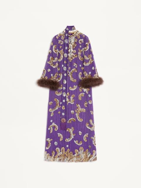 Valentino EMBROIDERED CHIFFON DRESS WITH FEATHERS