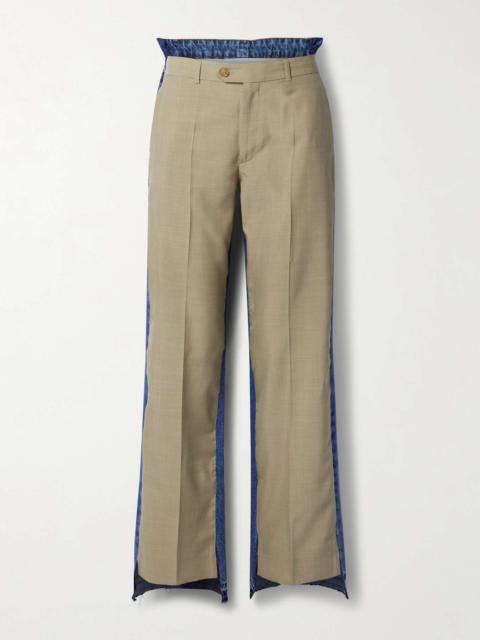 BETTTER + NET SUSTAIN Denitrousers wool-blend and denim straight-leg pants