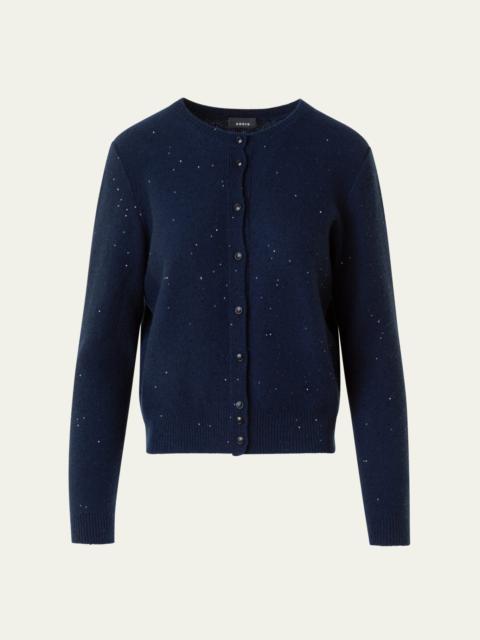 AKRIS Paillette Wool-Cashmere Knit Crewneck Cardigan