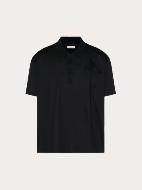 Valentino MERCERIZED COTTON POLO WITH FLOWER EMBROIDERY