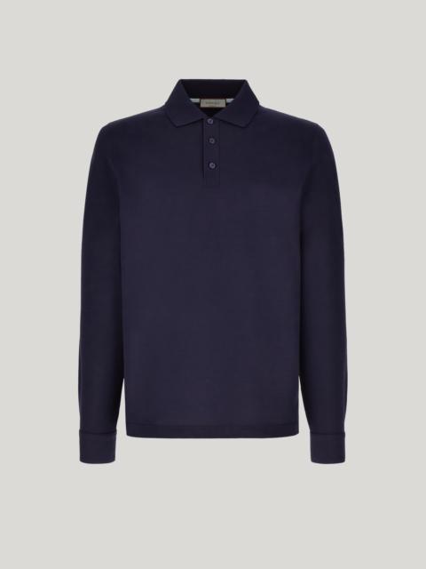DARK NAVY COTTON AND SILK PIQUÉ LONG-SLEEVED POLO SHIRT