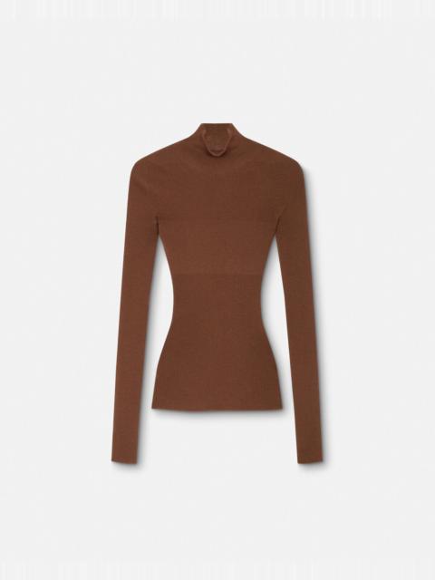 VERSACE Merino Wool Fitted Ribbed Knit Top