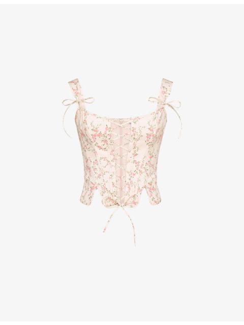 House of CB Callie Lace-Up Stretch-Cotton Corset Top