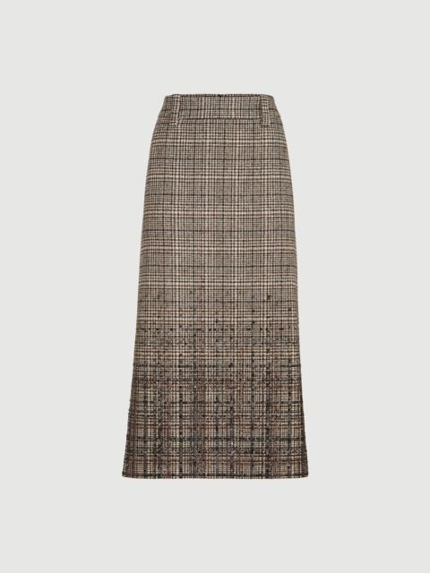 Brunello Cucinelli Checked alpaca and wool pencil skirt with dazzling degradé embroidery
