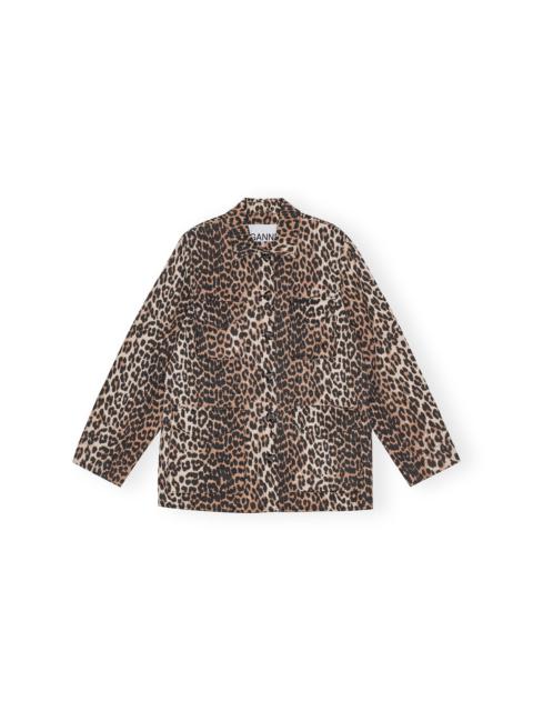 GANNI LEOPARD COTTON CANVAS JACKET