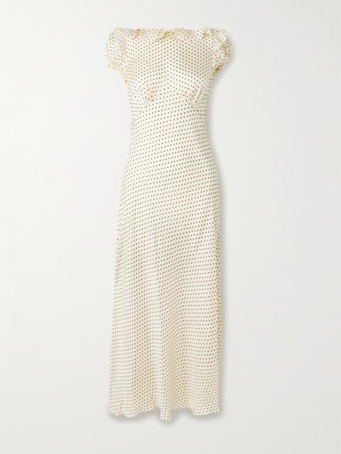 DÔEN Emerence Ruffled Polka-dot Silk-blend Twill Midi Dress