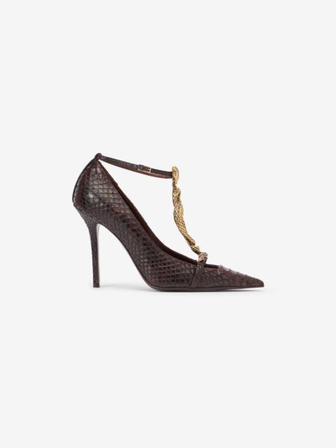 Roberto Cavalli Brown Scale-Pattern Pumps with Snake Motif
