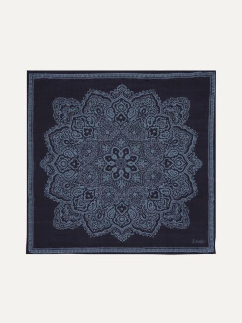 Drake's Navy Paisley Tile Print Wool-Silk Pocket Square