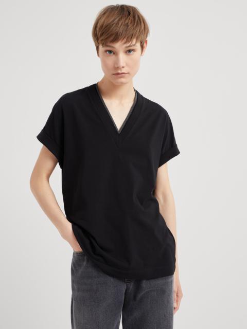 Brunello Cucinelli Stretch cotton jersey T-shirt with precious neckline