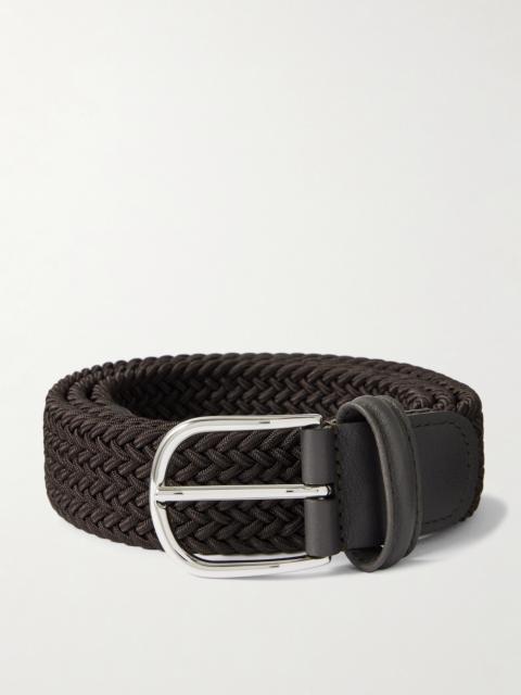 Anderson's 3.5cm Leather-Trimmed Woven Elastic Belt