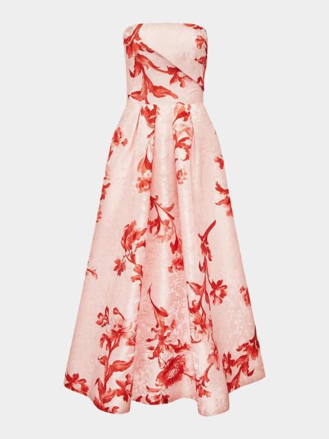 LEO LIN Lynn Pleated Jacquard Bustier Midi Dress