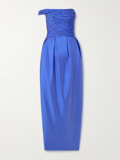 MARMAR HALIM One-shoulder Gathered Plissé-taffeta Gown