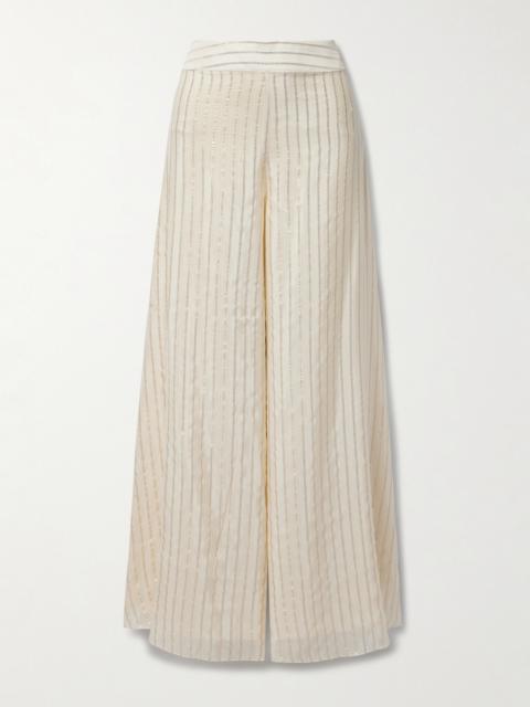 Johanna Ortiz + Net Sustain Striped Metallic Silk-voile Wide-leg Pants