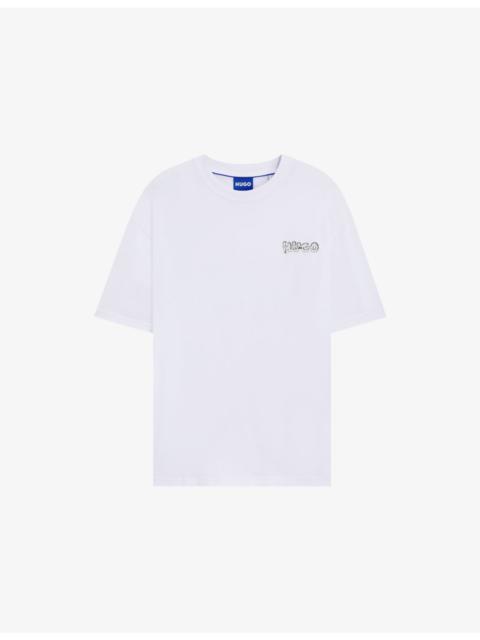 HUGO Brand-Print Relaxed-Fit Cotton-Jersey T-Shirt