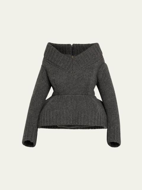 Marc Jacobs Padded V-Neck Peplum Sweater