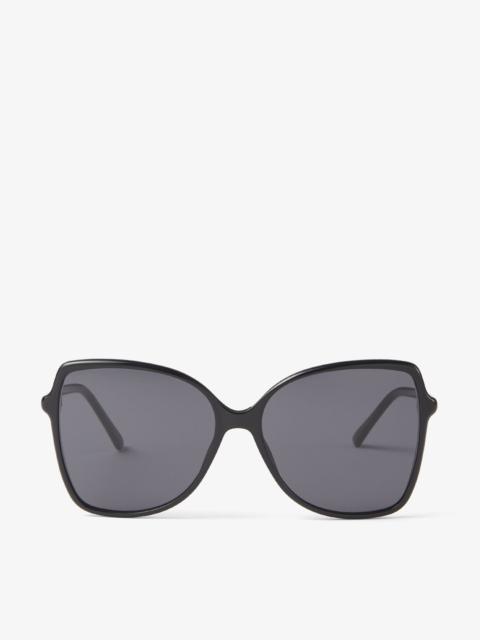 JIMMY CHOO Fede
Black Round-Frame Sunglasses with Glitter Temples