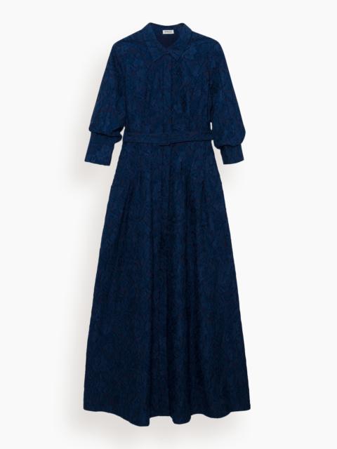 SIMKHAI Courtney Long Sleeve Belted Gown in Midnight