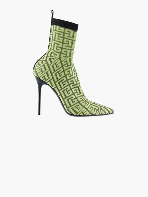 Balmain Black and lime green stretch mesh Skye ankle boots with Balmain monogram