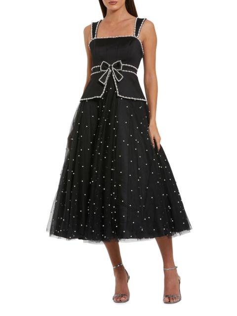 MAC DUGGAL Women's Imitation Pearl-Embellished Tulle Cocktail Dress - Black Ivory