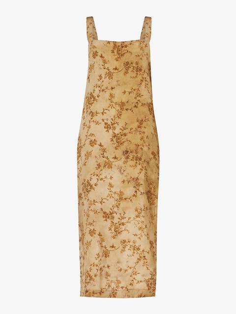 Floral-pattern square-neck silk-blend midi dress