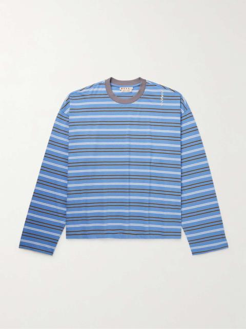 Marni Oversized Logo-Embroidered Striped Cotton-Jersey T-Shirt