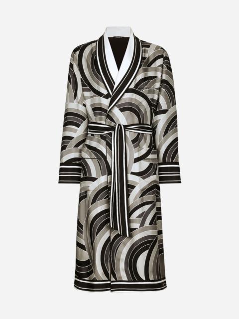 Printed silk twill robe