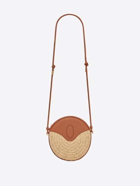 SAINT LAURENT monogram round camera bag in raffia crochet and smooth leather