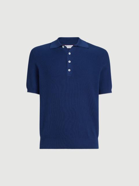 Brunello Cucinelli Cotton half English rib knit polo shirt
